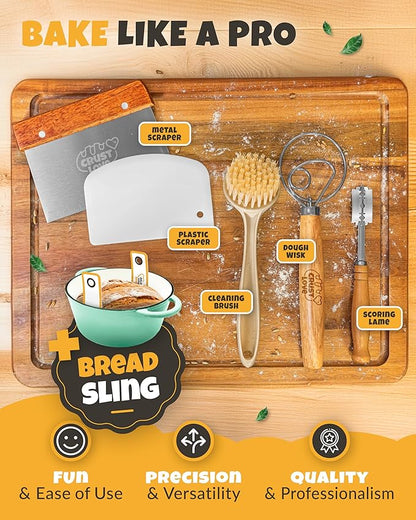 CRUSTLOVE Dutch Oven for Bread Baking - incl. Sourdough Bread-Baking Supplies like Banneton Bread-Proofing Basket - 5QT Enameled Cast Iron Bread-Oven with Lid, Baking Pan, Scoring Tool Lame