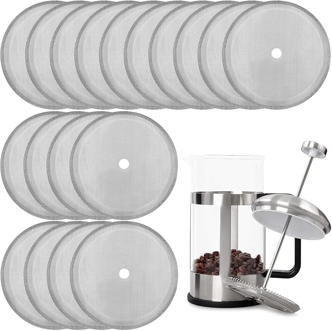 Boao 18 Packs French Press Replacement Cafetiere Filter Mesh Screen Coffee French Press Filters, 4 Inch Stainless Steel Reusable, for 8 Cup/ 34 OZ/ 1000 ml Coffee Tea Makers
