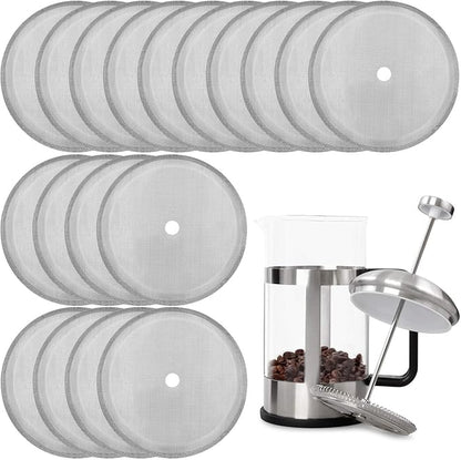 Boao 18 Packs French Press Replacement Cafetiere Filter Mesh Screen Coffee French Press Filters, 4 Inch Stainless Steel Reusable, for 8 Cup/ 34 OZ/ 1000 ml Coffee Tea Makers
