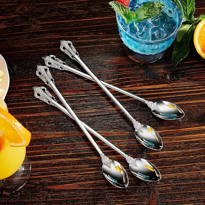 KEAWELL Luxurious 9 Inch Long Iced Tea Spoon Set - 4 Pieces - Gorgeous Design with Exceptional Mirror Polished Finish - 18/10 Stainless Steel- Perfect for Tall Glasses, Cocktails (Silver)