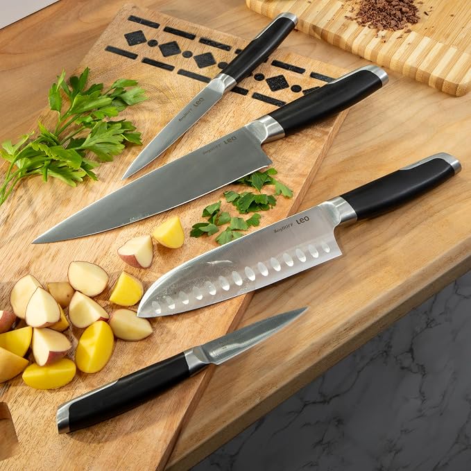 Berghoff Graphite Chef's Knife 8", Stainless Steel Sharp Wide Blade, Soft-touch Handle, Paring Cutting Slicing Fruits Vegetables Meat Fish, Well Balanced