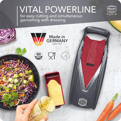Börner Mandoline Slicer Vital (Profi Set) • Vegetable Slicer with Stainless Steel V-Blade & Dressing Function • 12 Cutting Styles • For Slices, Zoodles, Strips, & Dices in Various Thicknesses