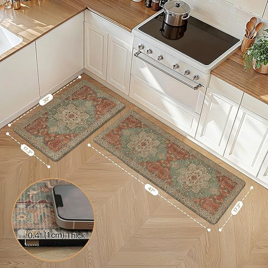 GENIMO Kitchen Mats for Floor 2PCs, Washable Anti Fatigue Mat for Cushioned, 17.3"x47"+17.3"x30", Waterproof Kitchen Rugs, Non Slip Comfort Standing Mat Rug for Home, Sink, Laundry, Multi