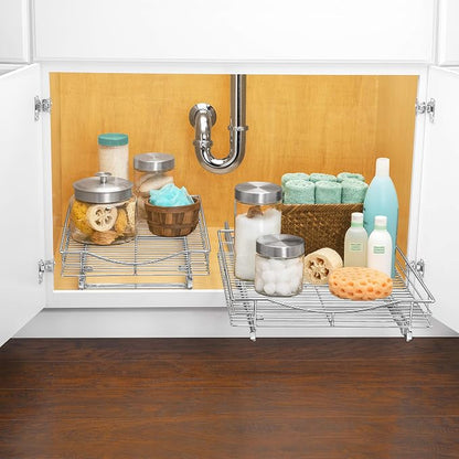 LYNK PROFESSIONAL® Pull Out Cabinet Organizer, 11" x 21" Slide Out Cabinet Organizer Pull Out Drawer – Pull Out Shelves for Kitchen Cabinets – Under Sink Organizers - Lifetime Ltd. Warranty, Chrome