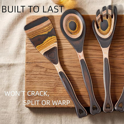 7PCS Pakkawood Kitchen Utensil Set | Heart-Shaped Wooden Spoons for Cooking | Heat-Resistant Wooden Spoons | Kitchen Essential Gift | Tuscan Brown