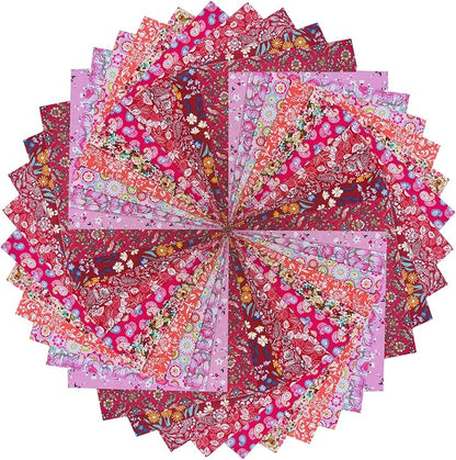 HANPATQUI 50PCS 5 x 5 inch 100% Cotton Fat Quarters Fabric for Sewing and Quilting Bundles Precut Fabric Square for DIY Craft Patchwork-Red Printed