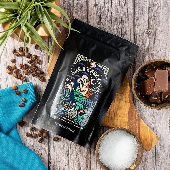 Bones Coffee Company Favorite Flavors Sample Pack Box Set with Specialty Coffee Mug, 5 Assorted Single-Origin Low Acid Medium Roast Arabica Beans Flavored Coffee Gifts, 4 oz Pack of 5 Whole Bean