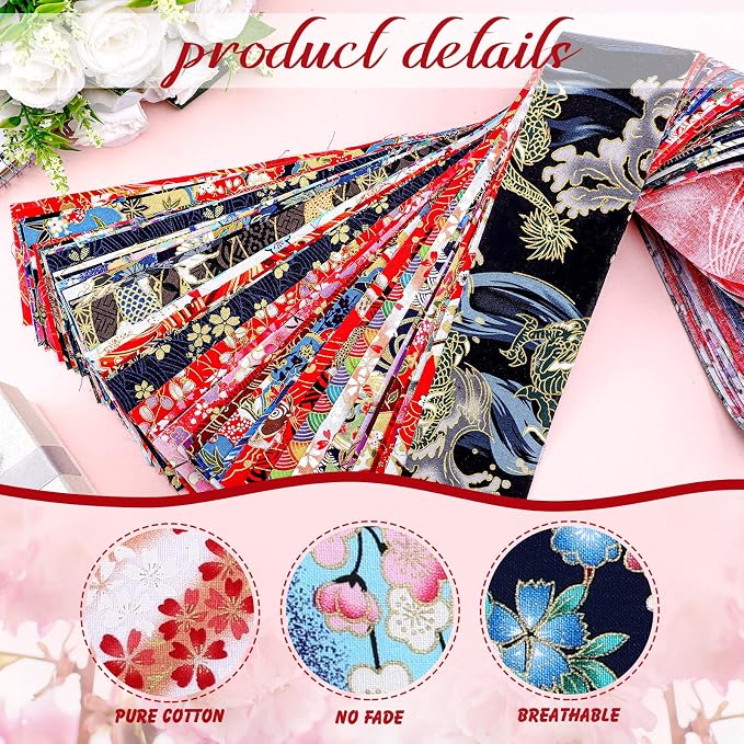 Kingdder 70 Pcs Japanese Jelly Fabric Quilting Strips, Patchwork Roll 2.55 Inch Roll up Cotton Patchwork Jelly Fabric Craft for Quilters and Sewing DIY Crafts