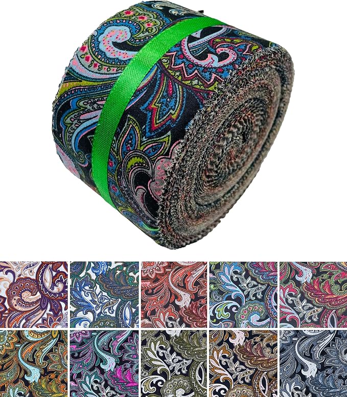 40 Strip Jelly Roll Fabric Strips for Sewing, 100% Cotton Fabric for Quilting Crafting, Precut Bundles, Patchwork Precut Quilt Squares-2.5" x 44" Dark Paisley