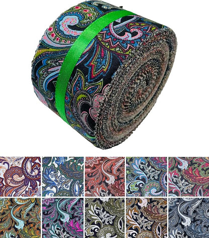 40 Strip Jelly Roll Fabric Strips for Sewing, 100% Cotton Fabric for Quilting Crafting, Precut Bundles, Patchwork Precut Quilt Squares-2.5" x 44" Dark Paisley
