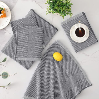Mordimy Premium Kitchen Towels 6 Pack (18 x 28 Inches, Grey), Large Cotton Kitchen Hand Towel, Flat & Terry Dish Towels for Drying Dishes, Super Absorbent Tea Dishtowels Set with Hanging Loop