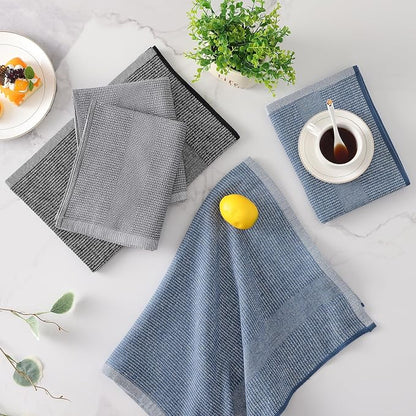Mordimy Premium Kitchen Towels 6 Pack (18 x 28 Inches, Navy Blue/Grey/Black), Large Cotton Flat & Terry Kitchen Hand Towel, Super Absorbent Tea Dishtowels Set with Hanging Loop