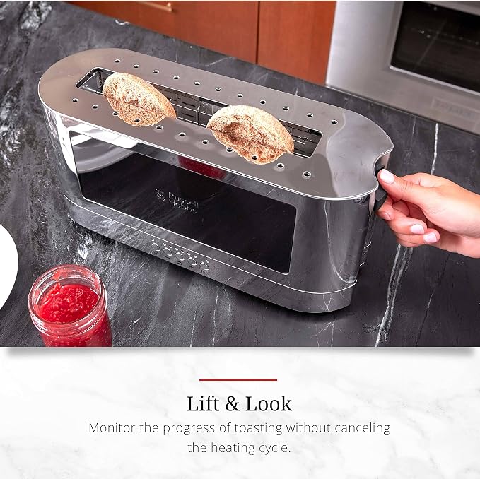 Russell Hobbs TRL9300BKR 2-Slice Glass Accent Long Toaster, Black & Silver