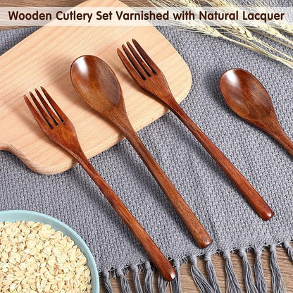 Patelai 16 Pieces Wooden Spoons Forks Set Wooden Utensils for Eating Wood Dinner Utensil Set Reusable Flatware Tableware Handmade Natural Cutlery Includes Spoon Fork for Cooking Eating Kitchen