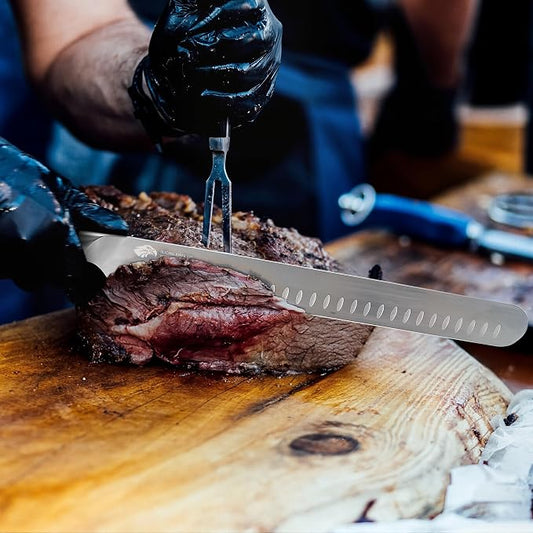 TUO Carving Knife, 12 inch Brisket Knife for Cutting Smoked Meat, Slicing Through Roast & Large Raw Meat Chunks, Full Tang Handle, German High Carbon Steel - Black Hawk Series