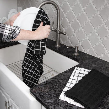 Ritz Premium 3-Pack Kitchen Towel & 6-Pack Dish Cloth Set - Highly Absorbent, Super Soft, Long-Lasting, 100% Cotton Terry Drying Cleaning Cloths, Black