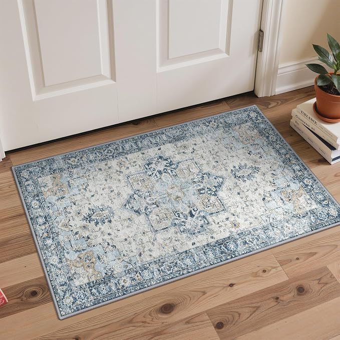 GENIMO Kitchen Rugs Non Slip Washable, 2PCS Kitchen Mats for Floor, Cushioned Standing Mat, Kitchen Runner Rug Floor Mat for Kitchen Decor, Laundry, Sink, Entryway, Home, 20"x32"+20"x48", Blue