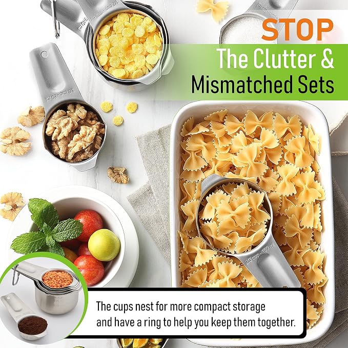Spring Chef - Oval Measuring Spoons Set of 7 & Measuring Cups Set of 7 Bundle. Easy to Read Measurement Markings For Measures Dry and Liquid Ingredients