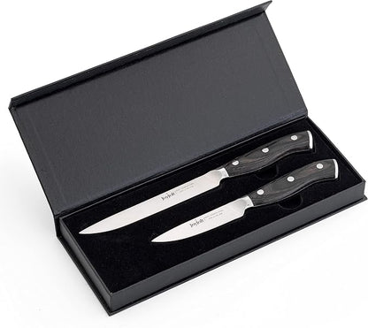 JoyJolt 2pc Kitchen Knife Set. 5.5” Utility Knife and 3.5” Paring Knife. High Carbon, x50 German Steel Tomato Knife, Magnetic Gift Boxed.