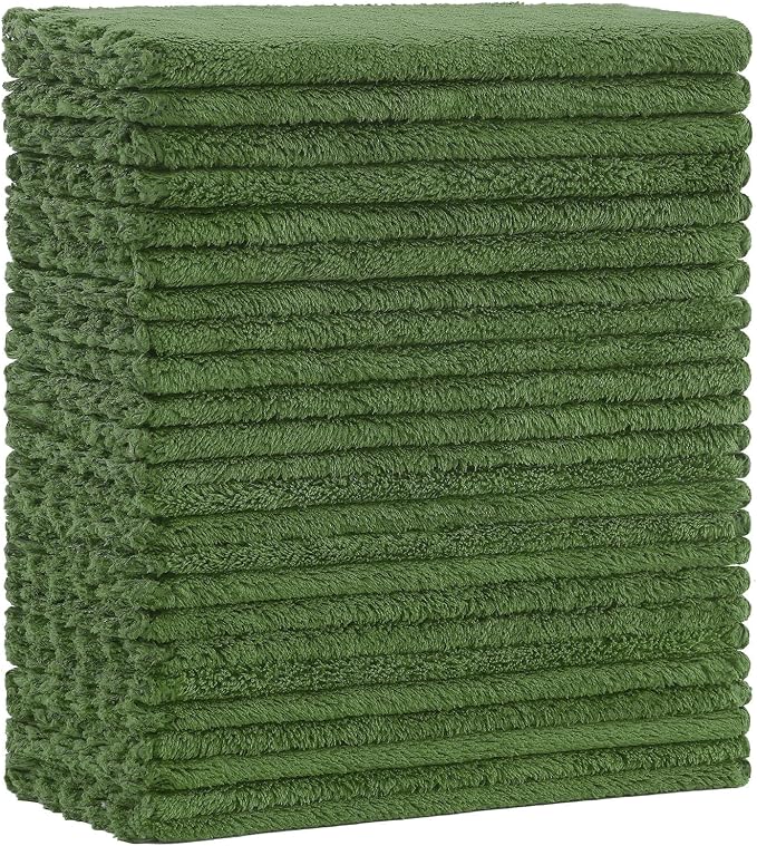 Kitinjoy 24 Pack Kitchen Cloths Dish Towels (7" x 9", Grass Green), Super Soft and Absorbent Dish Cloths, Nonstick Oil Fast Drying Coral Velvet Microfiber Cleaning