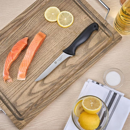 Restaurantware Sensei 6 Inch Boning Knife 1 With Colored Coded Pins Fillet Knife - High-Carbon Stain-Resistant Black German Steel Knife For Fish Ergonomic Handle For Fish Vegetables Or Entrees