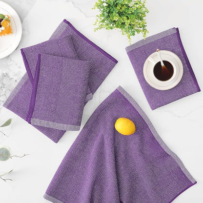 Mordimy Premium Kitchen Towels 6 Pack (18 x 28 Inches, Purple), Large Cotton Kitchen Hand Towel, Flat & Terry Dish Towels for Drying Dishes, Super Absorbent Tea Dishtowels Set with Hanging Loop