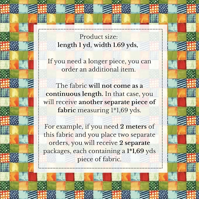 Patchwork Cotton Fabric Panel 61 x 36.6 Inches, Colorful Geometric Squares Quilt Style, 100% Cotton 140 GSM, Sewing Quilting Craft Fabric