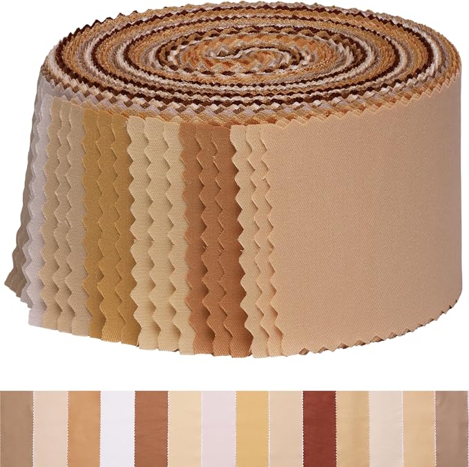 Nodsaw Solid Jelly Roll Fabric for Quilting 42 Strip 2.5" x 44", Cotton Fabric Strips Jelly Rolls for Quilting, Rug, Blanket, Quilt, and Crafts - Brown White Coffee Khaki Cream Ivory Natural