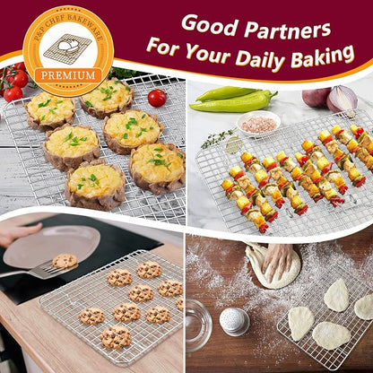 P&P CHEF 16 + 12.5 + 9 Inch Baking Sheet and Rack Set, Stainless Steel Cookie Sheets Oven Baking Pans Trays with Cooling Racks for Cooking & Roasting, Oven & Dishwasher Safe, (6Pcs)