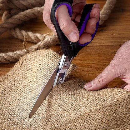 LIVINGO Industrial Scissors all Purpose: 9" Professional Heavy Duty Shears Sharp Stainless Steel - Forged Titanium Coated Scissors for Fabric Sewing Carpet Workshop Outdoor Home Office Purple/Black