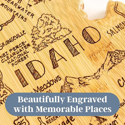 Totally Bamboo Destination Idaho Shaped Cutting Board – Bamboo Charcuterie and Serving Board with Hang Tie for Wall Display