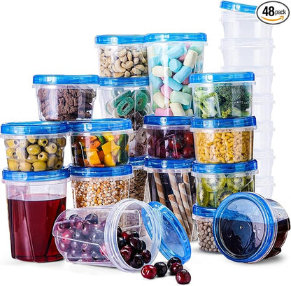 RFAQK 48 PCS Freezer Storage Containers with Lids- Plastic Meal Prep Deli Containers-Freezer Containers for Soup with Twist Top Lids-Reusable Plastic Box for Lunch, Gym, Travel