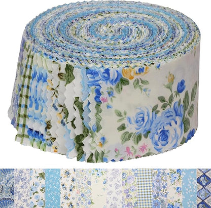 Nodsaw Blue Floral Jelly Roll Fabric Strips, 2.5" x 44" 42 Pcs Soft Cotton Pre-Cut Quilting Fabric Strips for Rug, Blanket, Quilt, Table Runner, and DIY Sewing Craft Projects, Sunshine Blooms