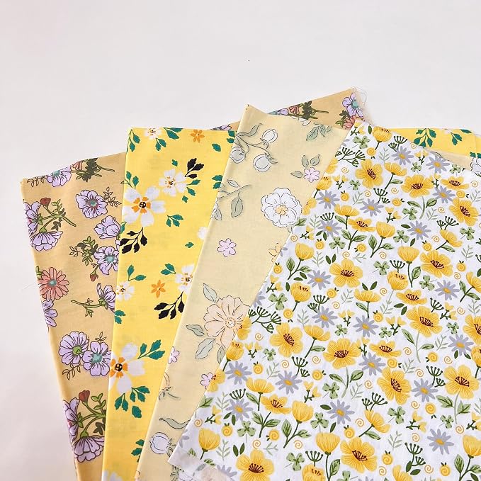 7Pcs 20" x 20" Cotton Fabric DIY Making Supplies Quilting Patchwork Fabric Fat Quarter Bundles DIY for Quilting Cotton Patchwork Cushions (Yellow, 20 x 20 inches)
