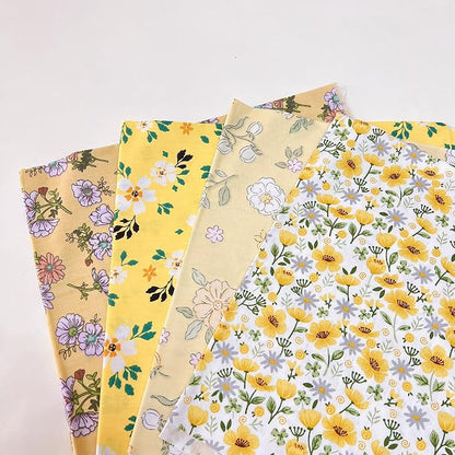 7Pcs 20" x 20" Cotton Fabric DIY Making Supplies Quilting Patchwork Fabric Fat Quarter Bundles DIY for Quilting Cotton Patchwork Cushions (Yellow, 20 x 20 inches)