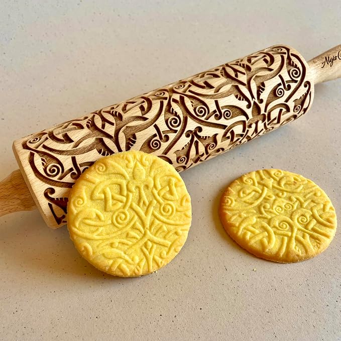 FLEUR DE LIS KNOT Embossing Rolling Pin. Dough Roller with Shamrock Pattern for Homemade Cookies and Pottery by Algis Crafts