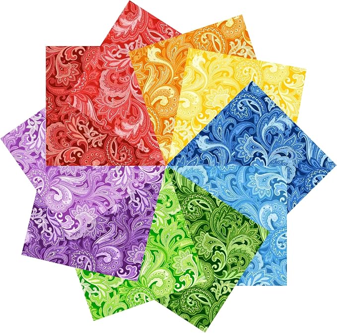 HANPATQUI 50PCS 8 x 8 inch Paisley Printed 100% Cotton Fat Quarters Fabric for Sewing and Quilting Bundles Precut Fabric Square for DIY Craft Patchwork