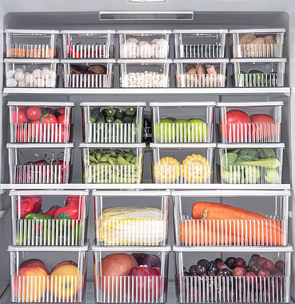 Fridge Food Fruit Storage Container Bin with lid, Refrigerator food vegetable Organizer Fresh Keeper Container with timer lid Fruit Vegetables storage bin For fridge (0.9L+1.8L+3.4L)