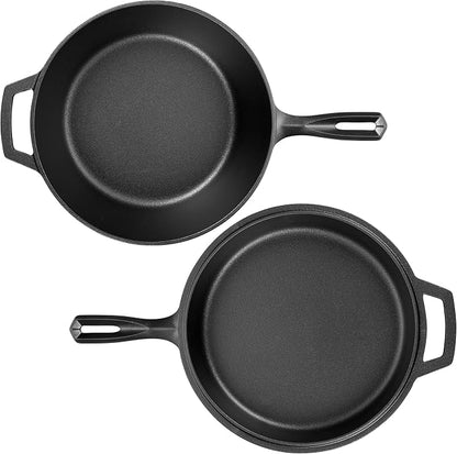 VORRINGARD Pre-seasoned Cast Iron Double Dutch Oven Pot with Skillet Lid, for Bread Baking, Outdoor, Campfire Cooking, 3 Quart