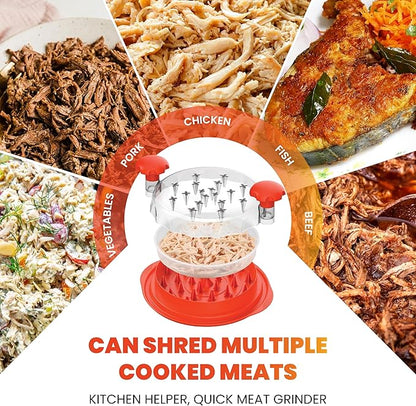 Orange Chicken Shredder Tool Twist 10" Upgraded 3-Layer Meat Shredder for Chicken Breast, Pork & Beef | Transparent Visible Lid Food Shredder with Removable Plate, Non-Slip Base, BPA-Free
