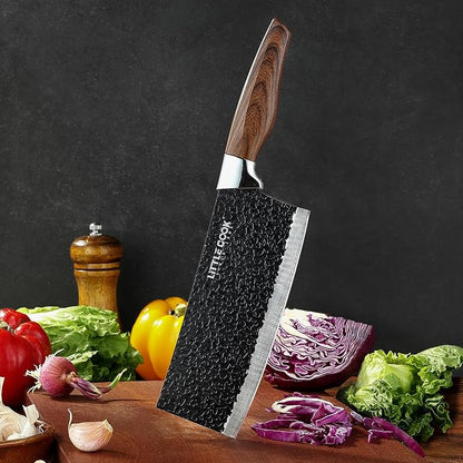 3PCS Chef Knife, Little Cook Chef Knife Set, Includes 7 inch Chef Knife, 7 inch Cleaver Knife and 4.5 inch Boning Knife, Premium Stainless Steel With Ergonomic Plastic Handle (Blackening technique)
