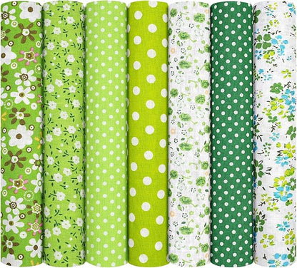 Ainiv 7pcs 19.68"x19.68" 100% Cotton Quilting Fabric, Fabric Bundles Squares, Floral PreCut Fat Squares Sheets for Quilting, Sewing, DIY Crafts, Mask, Green