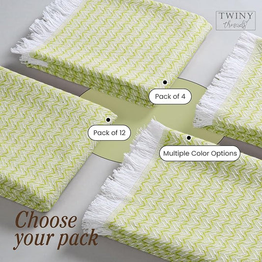 TWINY threads Kitchen Towel Chevron Weave, 4 Pack, Premium Large 100% Cotton Kitchen Linen Set, Absorbent Quick Drying Dish Rags for Drying Dishes, Multi Purpose Washable Towel, 16"x26", Lemon Green