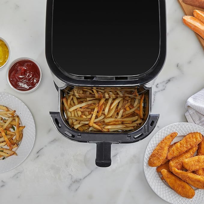 West Bend Compact Air Fryer 5-Quart Capacity with Digital Controls LCD Display and 10 Cooking Presets with Shake Reminder, Nonstick Frying Basket, 1500-Watts, Black