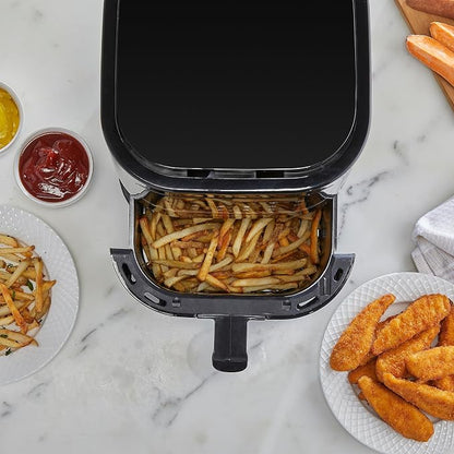 West Bend Compact Air Fryer 5-Quart Capacity with Digital Controls LCD Display and 10 Cooking Presets with Shake Reminder, Nonstick Frying Basket, 1500-Watts, Black