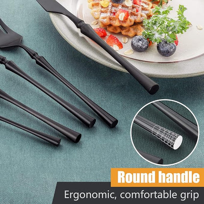 Lemeya 20-Piece Matte Black Silverware Set for 4,Modern 18/10 Stainless Steel Flatware Set,Unique Rustic Cutlery Utensils Set,Spoon and Fork Set for Home, Restaurant,Mirror Polished,Dishwasher Safe