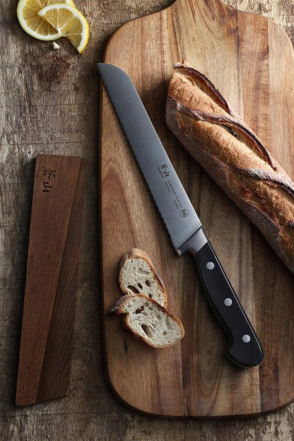Cangshan TV2 Series 1022827 Swedish 14C28N Steel Forged 8-Inch Bread Knife and Wood Sheath Set