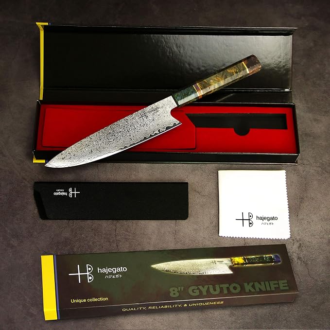 Damascus Chef Knife Gyuto Unique One Of Kind Handle Professional 8 Inch Japanese Chefs Kitchen Knife Vg10 67 Layers Damascus Steel Knive with Sheath