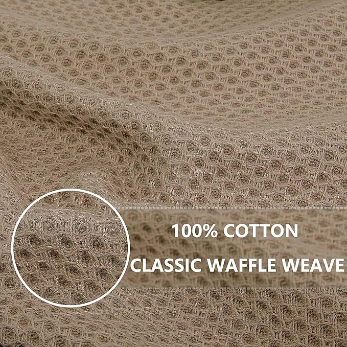 Homaxy 100% Cotton Waffle Weave Kitchen Dish Towels, Ultra Soft Absorbent Quick Drying Cleaning Towel, 13 x 28 Inches, 24-Pack, Tan