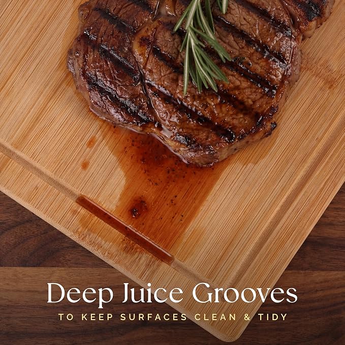 Deer & Oak Premium Extra Large Bamboo Cutting Board - 17.3" x 11.8" x 0.8" Wooden Chopping Board for Meat and Vegetables, Pre-Oiled, Water Resistant, Knife Friendly